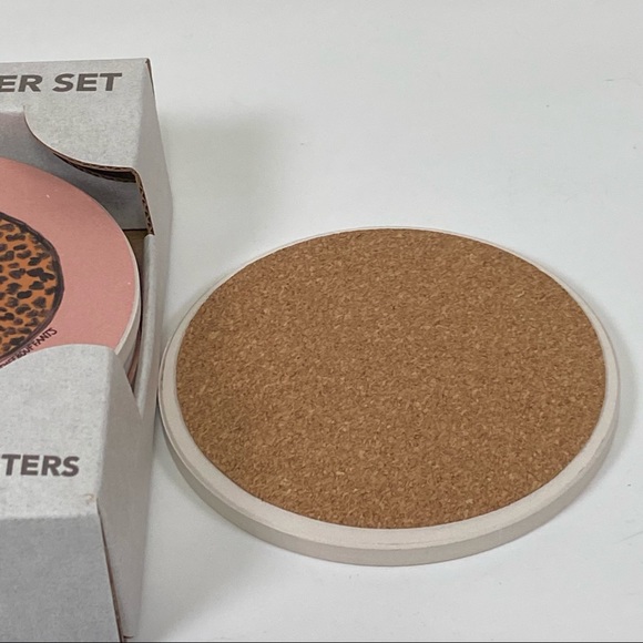 FEELING GLAM Absorbent Stone  Coasters 4 Pack Blush Pink Animal Print Lips Gift - Picture 7 of 14